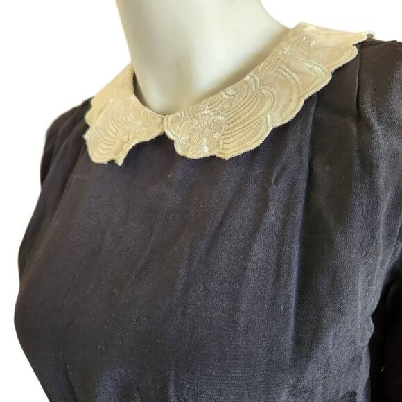 Karin Stevens size 8 black vintage 80's peter pan collar Gothic academia librari - Picture 2 of 6